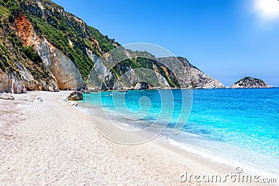 The beautiful Petani Beach at the west coast of Kefalonia , Greece Stock Photo