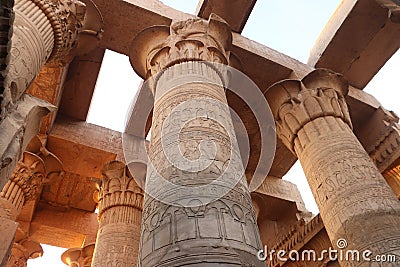 beautiful pharaonic columns from kom ombo temple Stock Photo