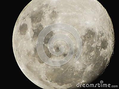 Photo of the full moon, with its main meteor impact craters. Stock Photo