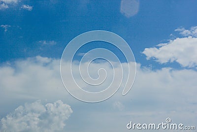 beautiful photos of the blue sky on a clear day with clean white clouds, a combination of blue and white and sparkling sunlight Stock Photo