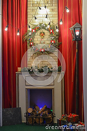 Photozone with an interior Christmas, New Year Stock Photo