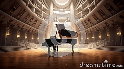 Beautiful piano in concert hall. Generative AI Stock Photo