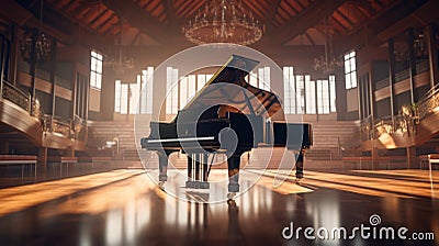 Beautiful piano in concert hall. Generative AI Stock Photo