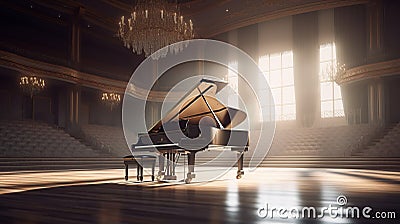 Beautiful piano in concert hall. Generative AI Stock Photo