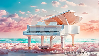 Beautiful piano in the sea art dream fantastic elegance romantic fantasy bright Stock Photo