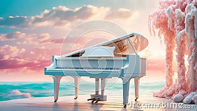 Beautiful piano in the sea idyllic vintage fantastic elegance romantic fantasy bright Stock Photo