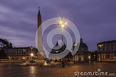 The beautiful Piazza del Popolo People`s Square in Roma Editorial Stock Photo