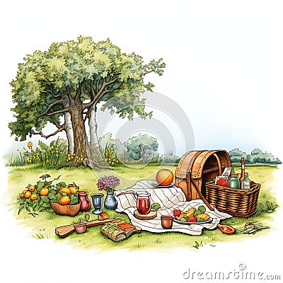 beautiful Picnic scene clipart illustration Cartoon Illustration