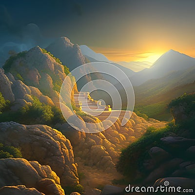 Hidden stairs in a mountain Stock Photo