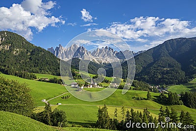 Beautiful picturesque landscape of the village of Santa Maddalena. Dolomites. Italy Stock Photo