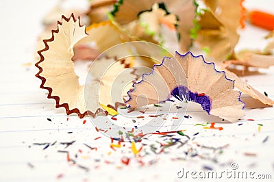 Beautiful piece of wood junk from sharpener crayon. Stock Photo