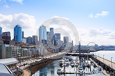 Beautiful pier view in Seattle with cityscape, USA Editorial Stock Photo