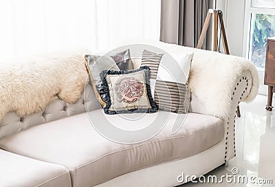 beautiful pillow on sofa Stock Photo