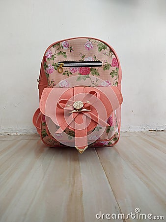 Beautiful pink bag women ransel mini Stock Photo