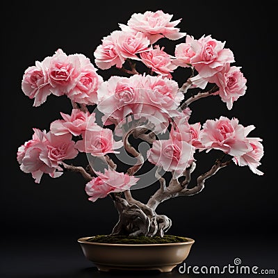 Beautiful Pink Bonsai Tree With Detailed Petals Stock Photo