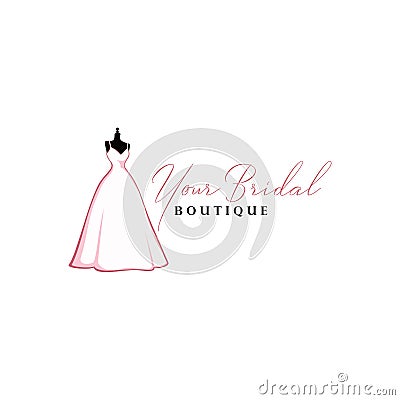 Beautiful Pink Bridal Gown Boutique Logo, Wedding Dresses Logo, Sign, Icon, Mannequin, Fashion, Beautiful Bride, Vector Design Vector Illustration