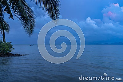 beautiful pink cloud in blue sky at sunrise Stock Photo