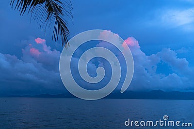 beautiful pink cloud in blue sky at sunrise Stock Photo