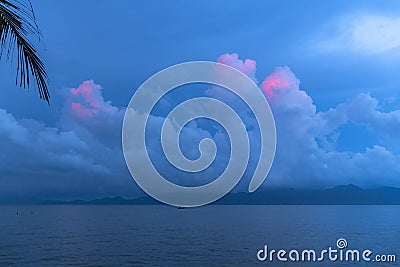 beautiful pink cloud in blue sky at sunrise Stock Photo