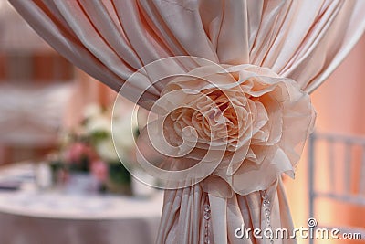 Beautiful pink curtains in the wedding banquet room Stock Photo