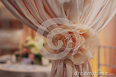 Beautiful pink curtains in the wedding banquet room Stock Photo