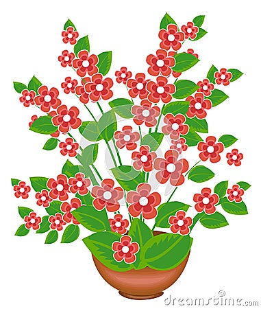 Beautiful pink flower. The plant grows in a flower pot. Vector illustration Cartoon Illustration