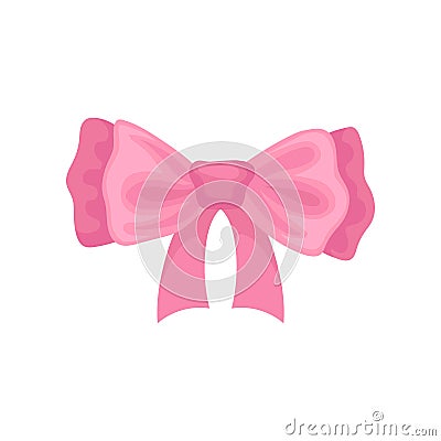 Beautiful pink hair bow. Accessory for girl. Decorative flat vector element for greeting card or advertising poster Vector Illustration