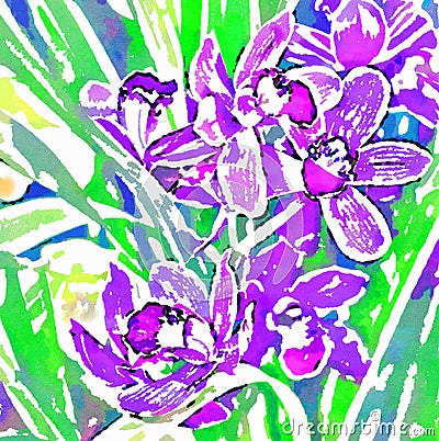 Orchid. Watercolor stylization. Digital image. Stock Photo