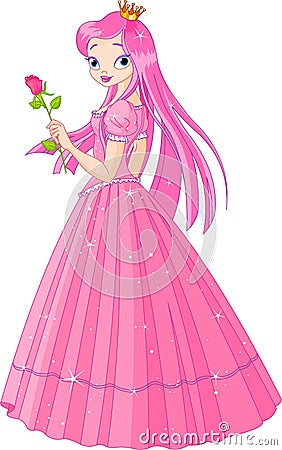 Beautiful pink princess with rose Vector Illustration