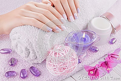 Beautiful pink and purple manicure Stock Photo