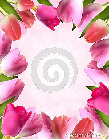 Beautiful Pink Realistic Tulip Frame Vector Vector Illustration