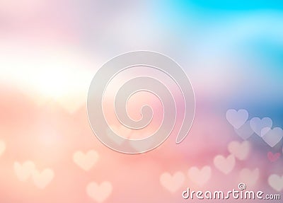 Beautiful pink romantic bokeh. Blurred hearts texture.Valentine`s day background.Glowing love backdrop Stock Photo