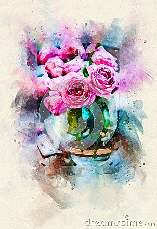 Beautiful pink roses bouquet for interior decor, design, greetings card Stock Photo