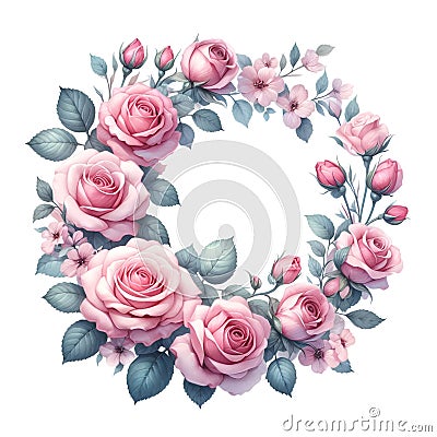 Beautiful pink rose round frame gor holiday card decor Stock Photo