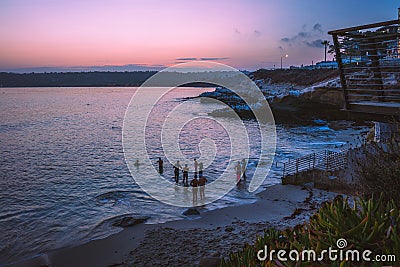 Beautiful pink sunrise over La Jolla Cove in San Diego, California Editorial Stock Photo