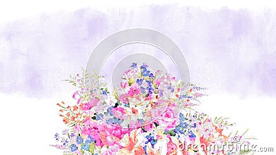 Beautiful pink watercolor rose and peony flowers Stock Photo