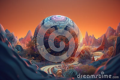 Beautiful planet with swirling clouds and colorful landscapes - Generative AI Stock Photo