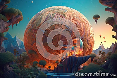 Beautiful planet with swirling clouds and colorful landscapes - Generative AI Stock Photo