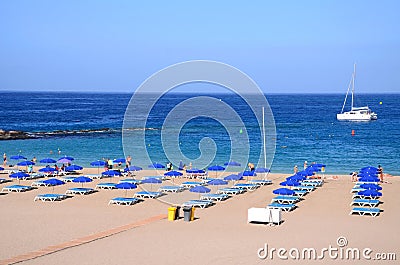 Beautiful Playa de las Vistas in Los Cristianos on Tenerife Stock Photo