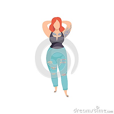 Beautiful Plump Girl with Tattoos Vector Illustration Vector Illustration