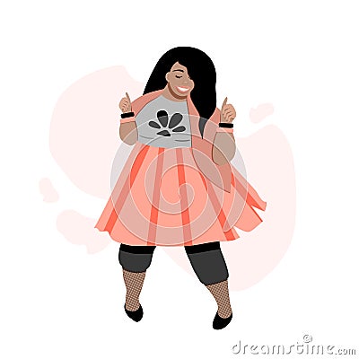 Beautiful plus size girl in stylish coat. vector illustration Vector Illustration
