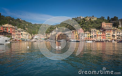 The beautiful Portofino panorama with colorfull houses Stock Photo