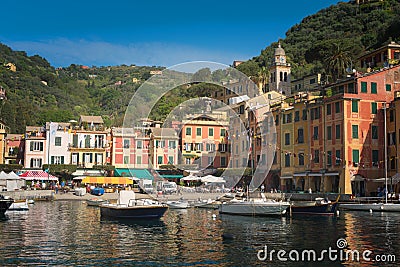 The beautiful Portofino panorama with colorfull houses Editorial Stock Photo