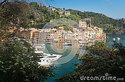 The beautiful Portofino panorama with colorfull houses Stock Photo