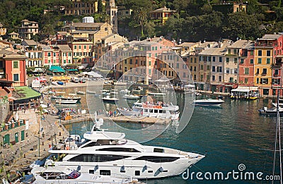 The beautiful Portofino panorama with colorfull houses Editorial Stock Photo