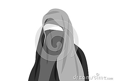 Beautiful portrait of arabic muslim woman closed face veil, illustration isolated. Vector Illustration