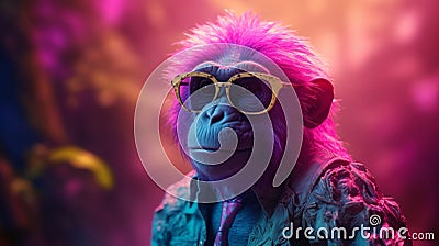 Beautiful portrait monkey design. Happy beautiful background. Fashion poster. Isolated . Smile face. Color background Stock Photo