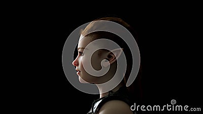 Beautiful portrait of a woman, Side view of the girl. Warm Day Light. Steel armor, Realistic 3d Render model with dark Stock Photo