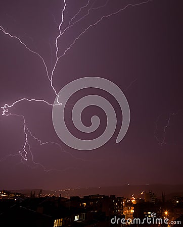 Beautiful powerful lightning, night photo Stock Photo