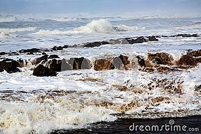 Beautiful powerful waves with white foam in the Atlantic Ocean Stock Photo